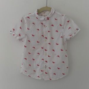 Zara Cotton White Short-Sleeve Button-Up Shirt with Red Crab Print 3T